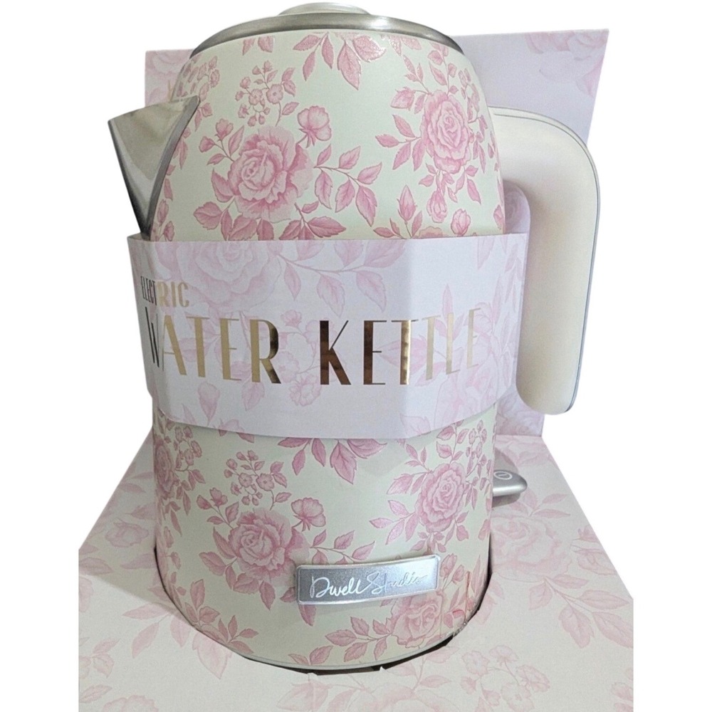 DwellStudio Electric Water Kettle 1.7L 1500W Pink Floral Rose Stainless Steel